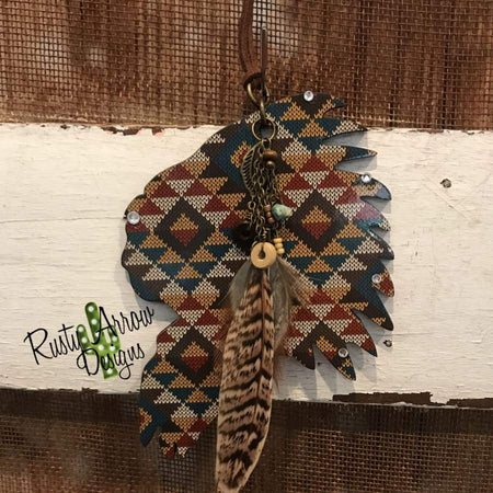 Blue Skies Indian Chief Rear View Mirror Charm, Bag Tag, or Christmas Ornament