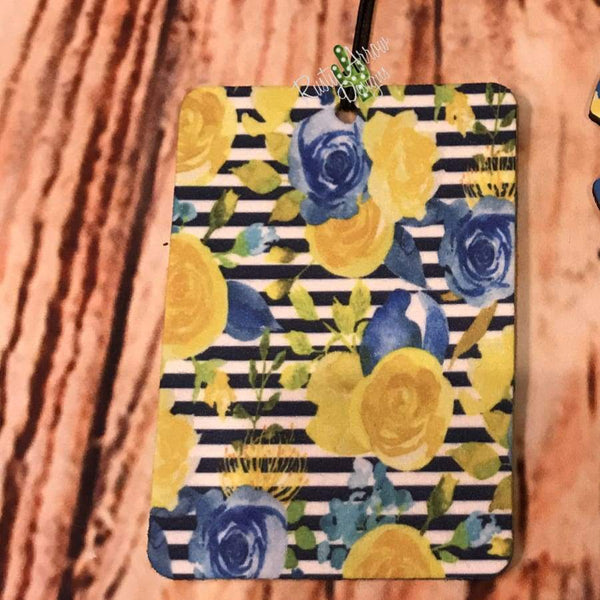 Floral and Stripes Air Freshener and Coaster Set Blue 2 - Air Freshener