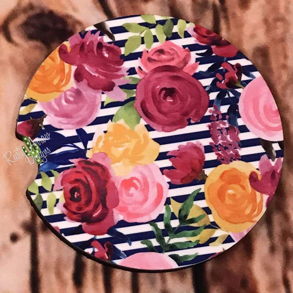 Floral and Stripes Air Freshener and Coaster Set Pink 2 - Air Freshener