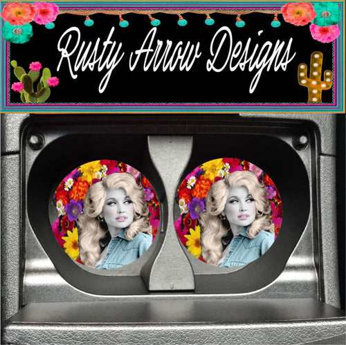 Floral Dolly Set of 2 Car Coasters - Car Coasters