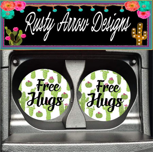 Free Hugs Set of 2 Car Coasters - Car Coasters