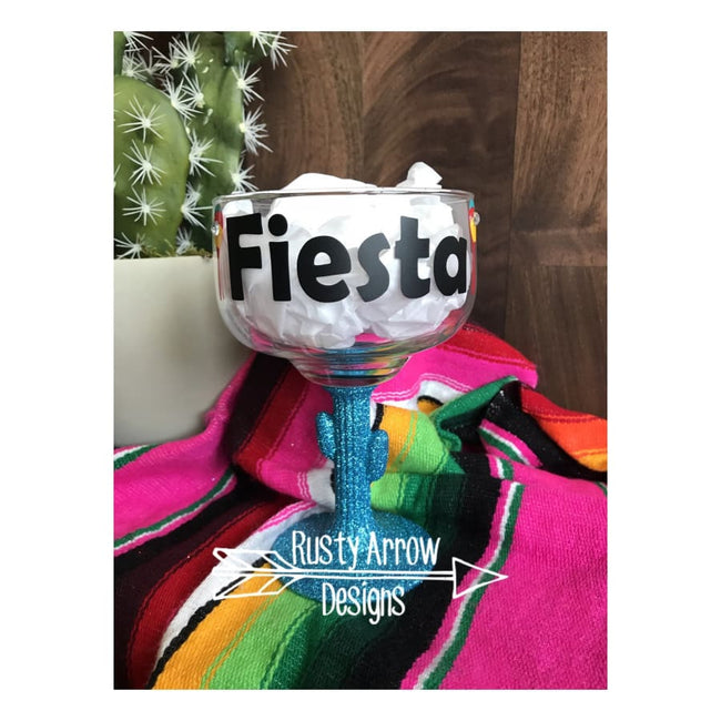 Glitter Cactus Margarita glass perfect for a bachelorette or fiesta themed party! - Turquoise - Drinkware