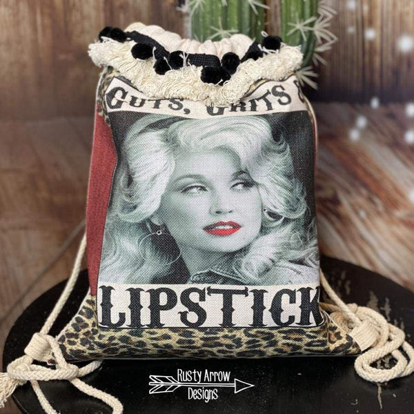 Guts Grits and Lipstick Linen Drawstring Backpack
