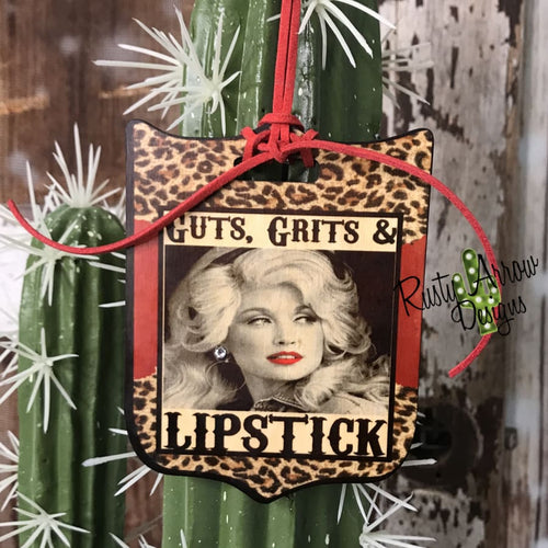 Guts Grits and Lipstick Rear View Mirror Charm Bag Tag or Christmas Ornament
