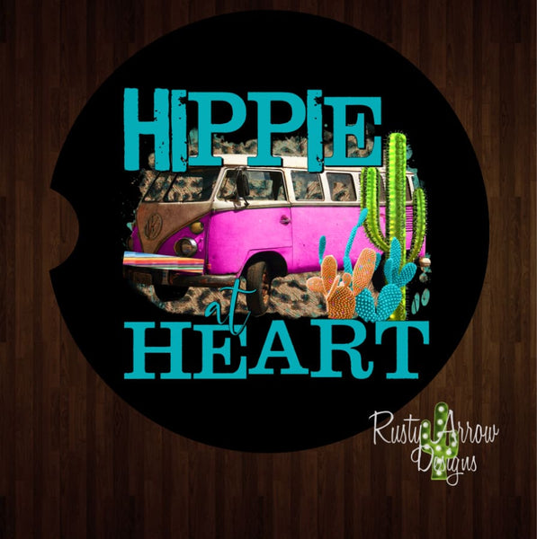 Hippie Heart Set of 2 Car Coasters - Car Coasters