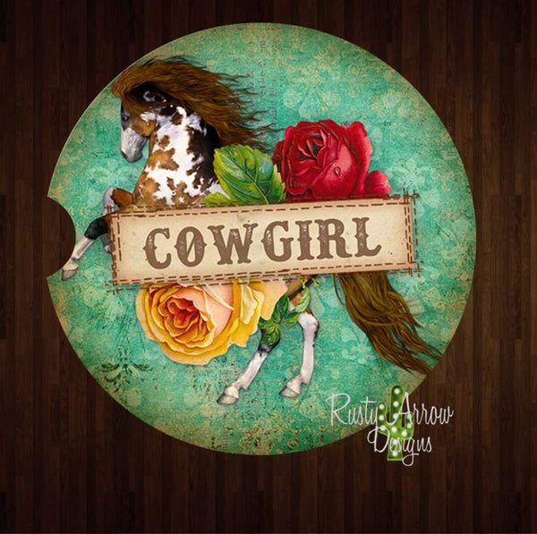 Horses and Cowgirls Set of 2 Car Coasters - Car Coasters