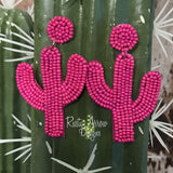 Hot Pink Seed Bead Cactus Ear Rings