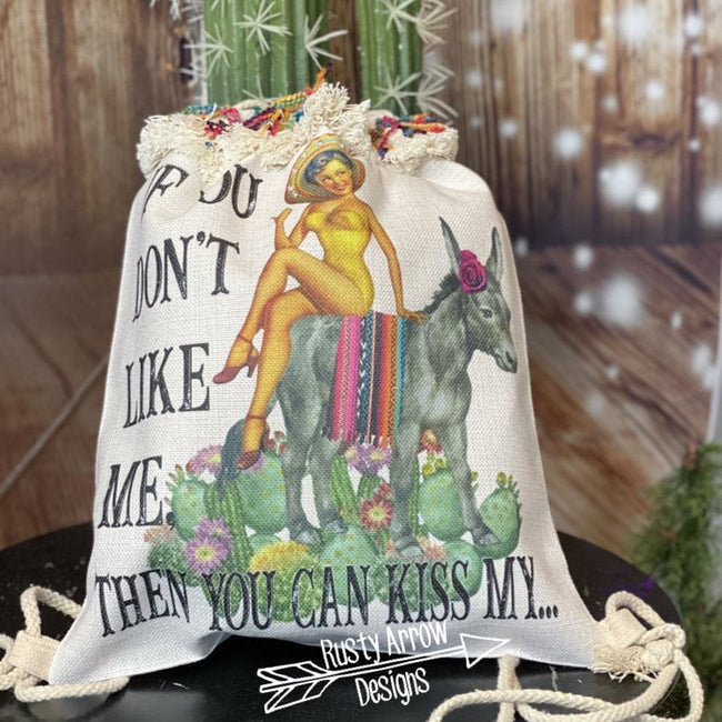If you don’t like me you can kiss my... Linen Drawstring Backpack