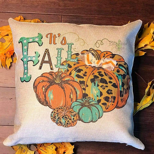 Its Fall Cheetah and Turquoise Pumpkins Decorative Throw Pillow - Pillow