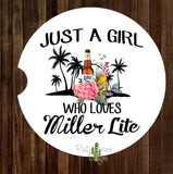 Just a Girl Who Loves Miller Lite Set of 2 Car Coasters - Car Coasters