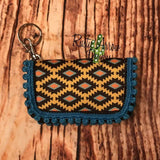 Key Chain Wallet - Blue and Yellow Aztec