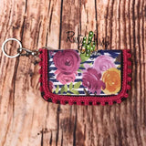 Key Chain Wallet - Stripes and Flowers Pink