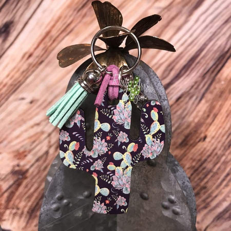 Back with Feathers Cactus Key Chain