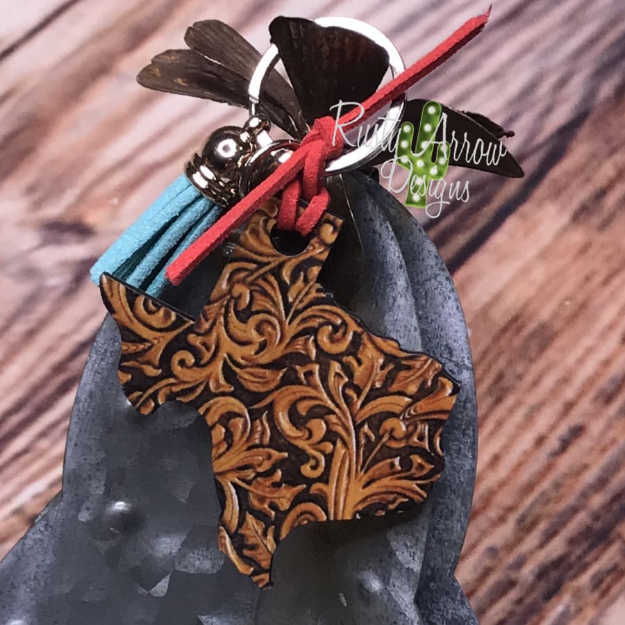 Rusty Arrow Designs - Leather Print Texas Key Chain