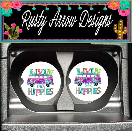 Livin Like Hippies Set of 2 Car Coasters - Car Coasters