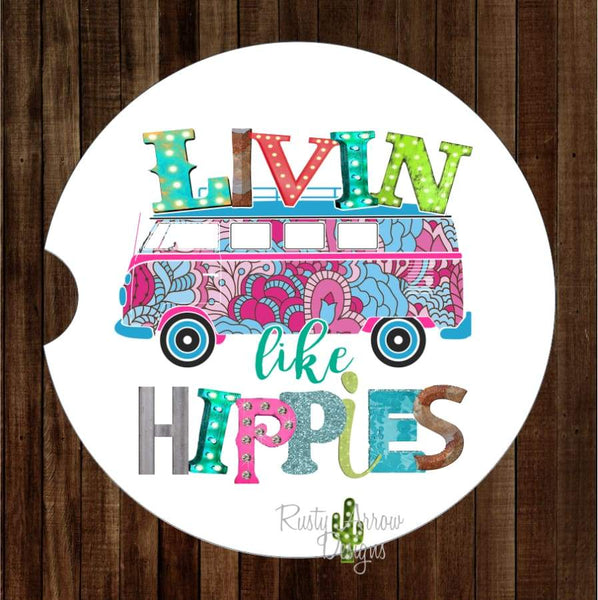 Livin Like Hippies Set of 2 Car Coasters - Car Coasters