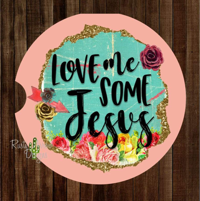 Love Me some Jesus Set of 2 Car Coasters - Car Coasters