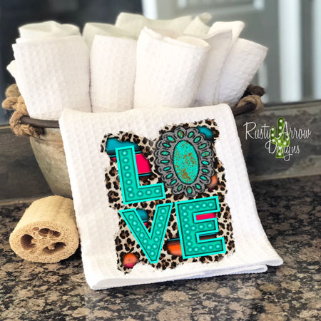 Trio Cheetah Hearts Waffle Weave Tea Towel
