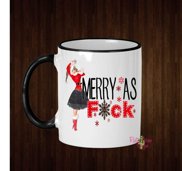 Merry As F Coffee Mug - 11 Oz Ceramic mug with black handle - Mug