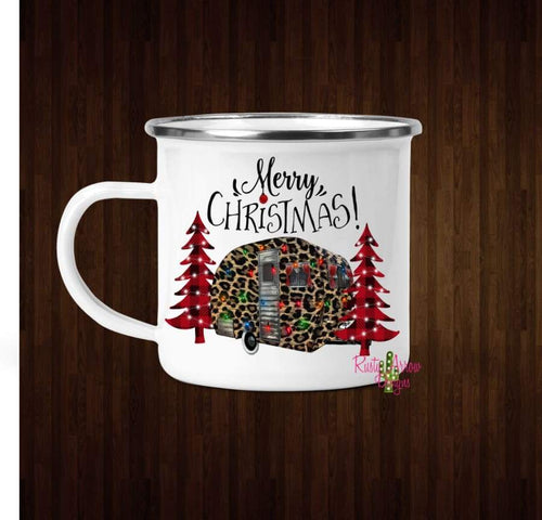 Merry Christmas Cheetah Camper Here Coffee Mug - 11 oz. Camp Cup Mug Stainless Steel - Mug