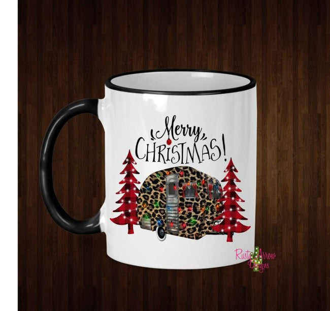 Merry Christmas Cheetah Camper Here Coffee Mug - 11 Oz Ceramic mug with black handle - Mug