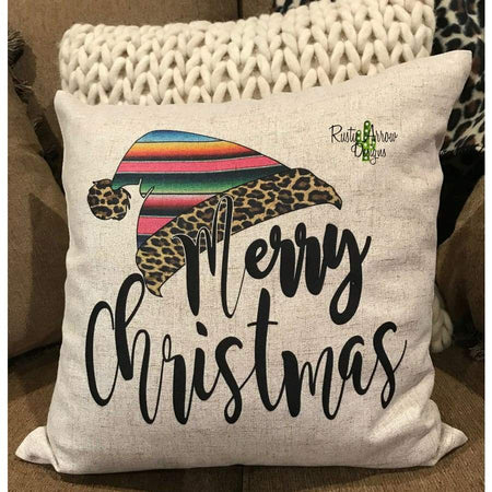 Have a Very Merry Christmas Horse w/ Buffalo plaid and Cheetah Hat Decorative Throw Pillow