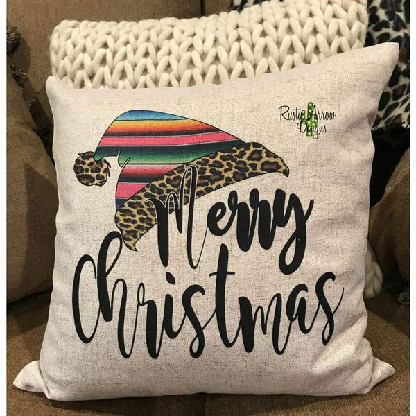 Merry Christmas Serape and Cheetah Santa Hat Decorative Throw Pillow - Pillow