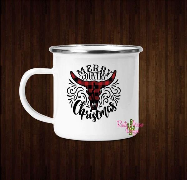 Merry County Christmas Coffee Mug - 11 oz. Camp Cup Mug Stainless Steel - Mug