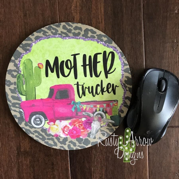 Mother Trucker 8 Neoprene Round Mouse Pad - Mouse Pad