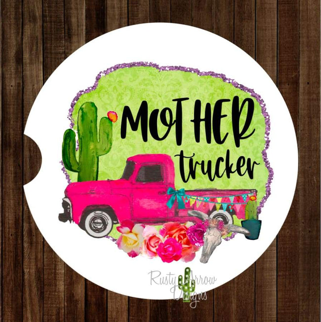Mother Trucker Boho Set of 2 Car Coasters - Car Coasters