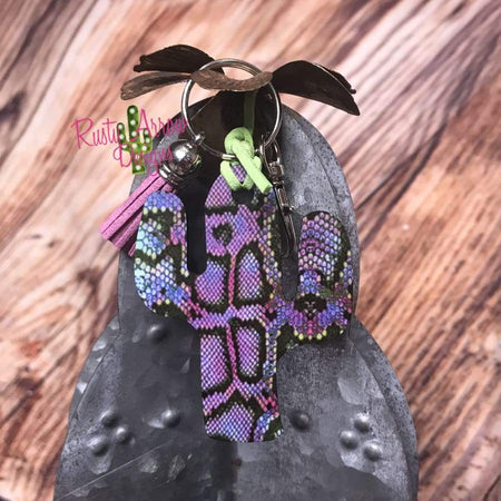 Tooled Leather Print Cactus Key Chain