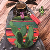 Neon Serape Cactus Round Wood Key Chain