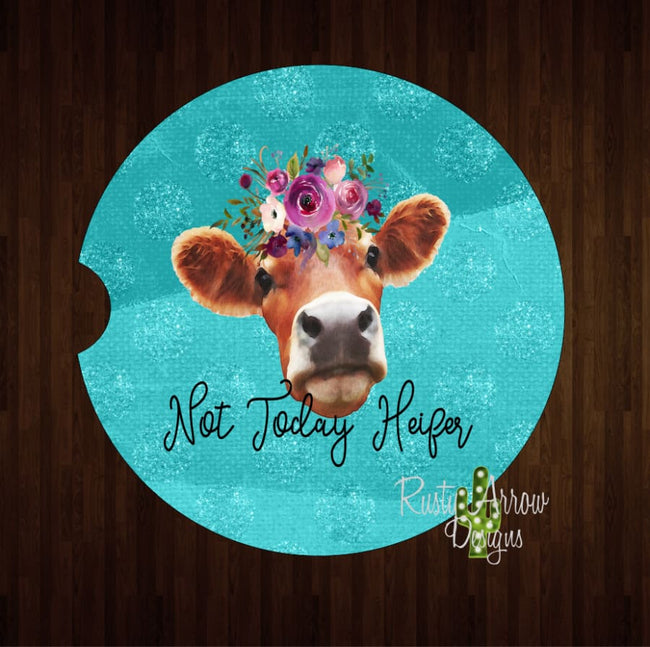 Not today Heifer Turquoise Set of 2 Car Coasters - Car Coasters