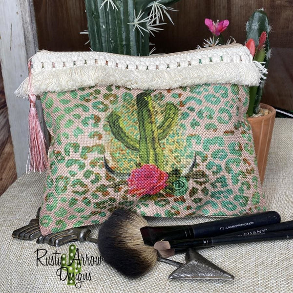 Pink Cheetah Cactus Makeup/ Cosmetic Bags