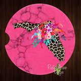 Pink Cheetah Florida Set of 2 Car Coasters - Car Coasters