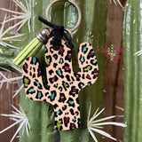 Pink Rainbow Leopard Cactus Key Chain