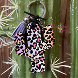 Purple Rainbow Leopard Cactus Key Chain