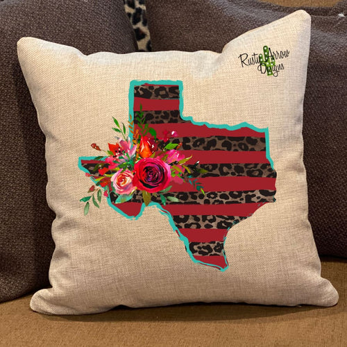 Red and Turquoise Cheetah Texas Pillow Cover - Pillow