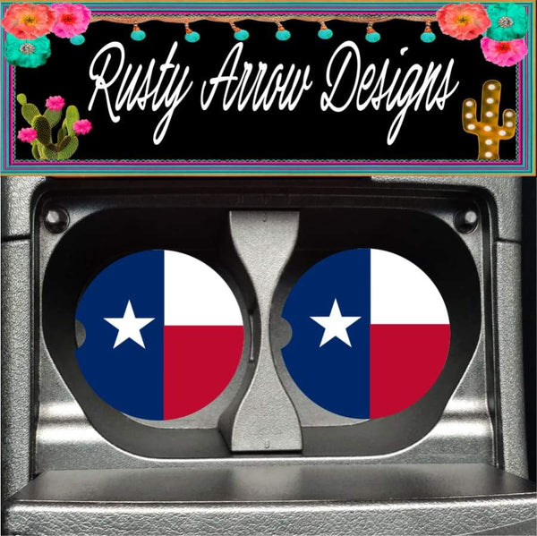 Red White and Blue Texas Set of 2 Car Coasters - Car Coasters