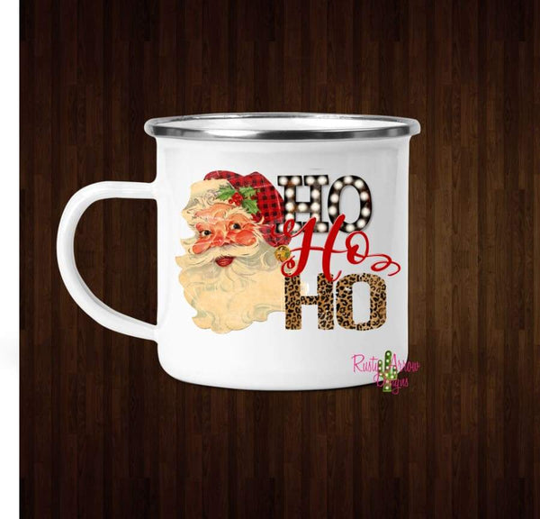 Santa Buffalo Plaid and Cheetah Ho Ho Ho Coffee Mug - 11 oz. Camp Cup Mug Stainless Steel - Mug