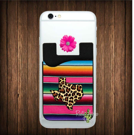 Black and White Stripe Cheetah Texas Cell Phone Credit Card Caddy
