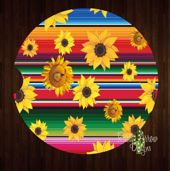 Serape and Sunflowers Set of 2 Car Coasters - Car Coasters