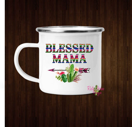 Serape Blessed Mama Coffee Mug - 11 oz. Camp Cup Mug Stainless Steel - Mug
