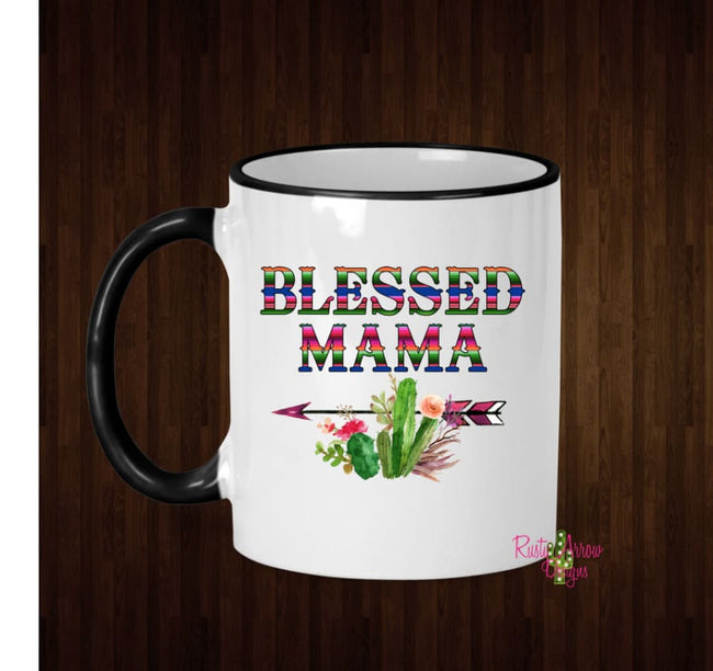 Serape Blessed Mama Coffee Mug - 11 Oz Ceramic mug with black handle - Mug
