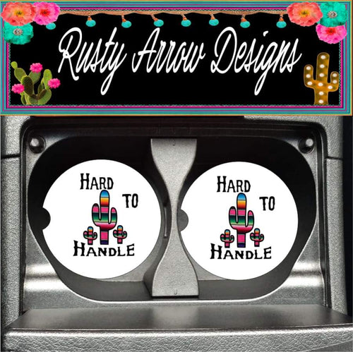 Serape Cactus Hard to Handle Set of 2 Car Coasters - Car Coasters