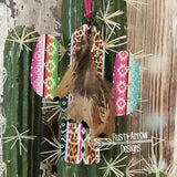 Serape Cheetah Cactus Rear View Mirror Charm Bag Tag or Christmas Ornament