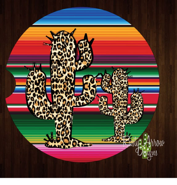 Serape Cheetah Cactus Set of 2 Car Coasters - Car Coasters