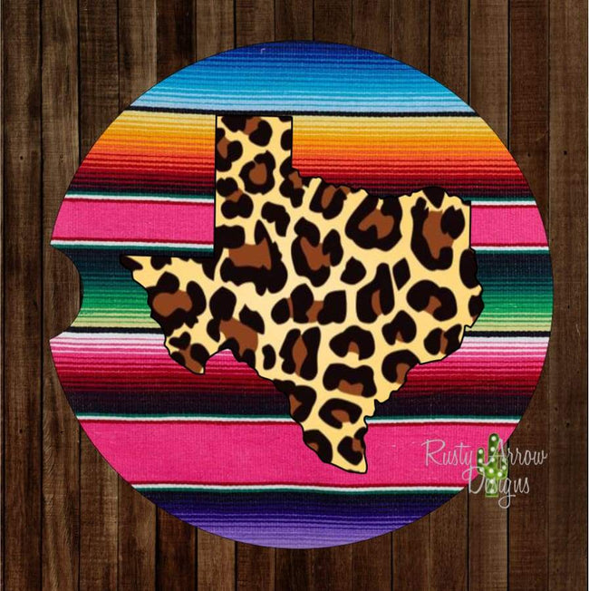 Serape Cheetah Texas Set of 2 Car Coasters - Car Coasters