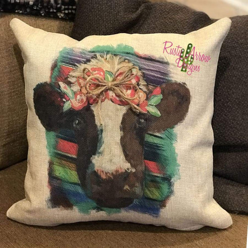 Serape Floral Cow Decorative Throw Pillow - Pillow