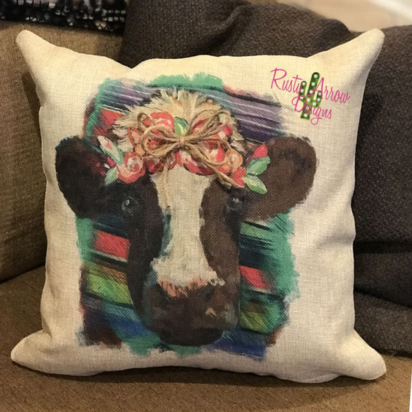 Serape Floral Cow Pillow Cover - Pillow